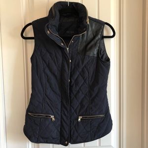 Zara Basic Navy Vest w/ Black Faux Leather Detail